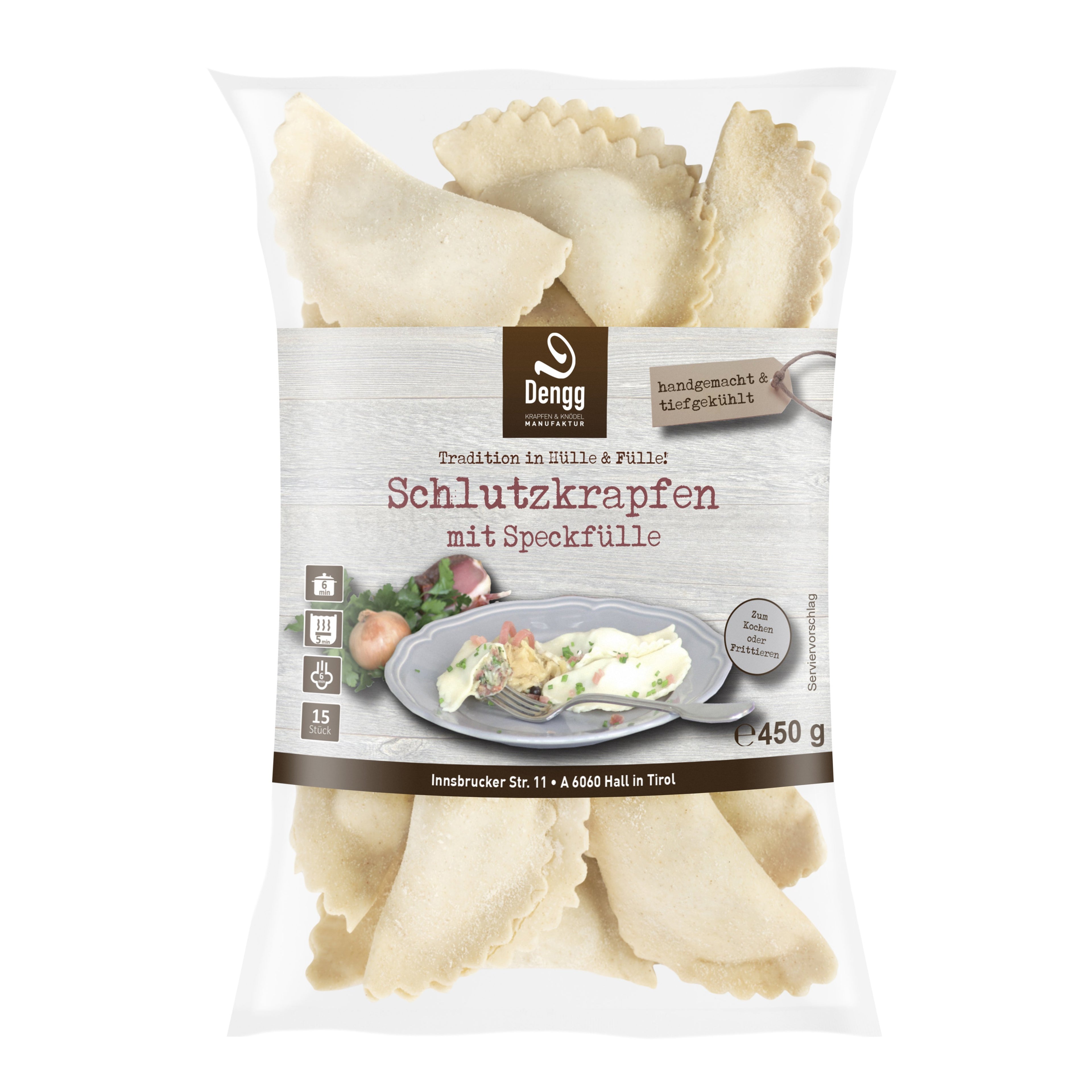 Schlutzkrapfen  mit Speckfülle